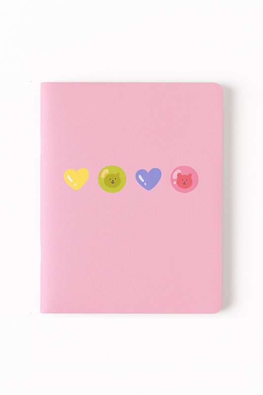 Bubble Bear Hearts pocket notebook – pastel cute stationery India soft cover 90 GSM by TIBI