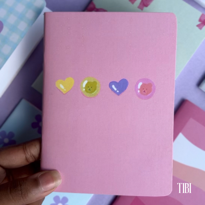 Bubble Bear Hearts pocket notebook – pastel cute stationery India soft cover 90 GSM by TIBI