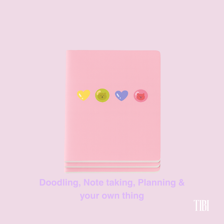 Bubble Bear Hearts pocket notebook – pastel cute stationery India soft cover 90 GSM by TIBI