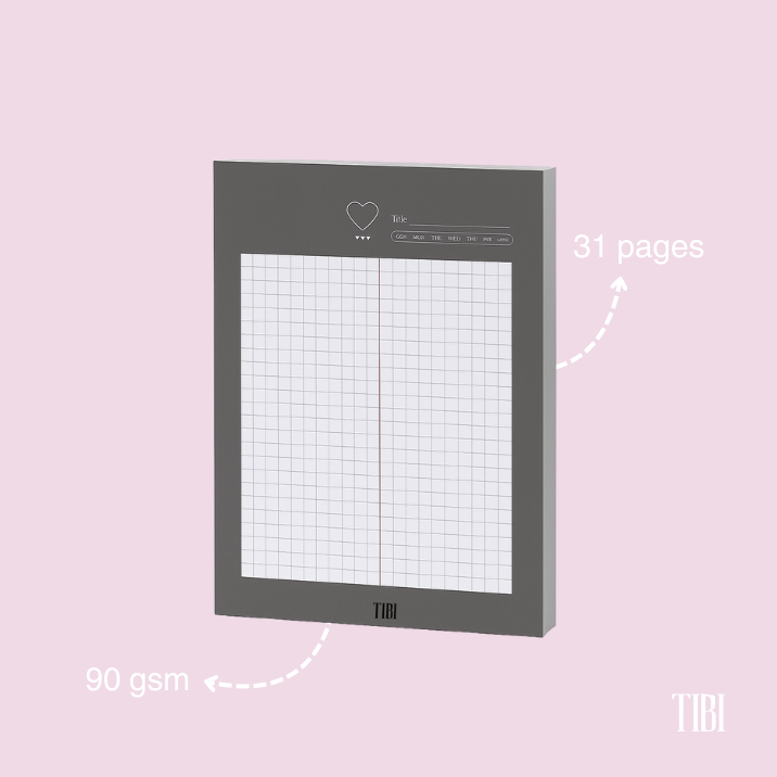 The Everyday Grid notepad A5 Grey 31 sheets 90 GSM grid planner stationery India by TIBI
