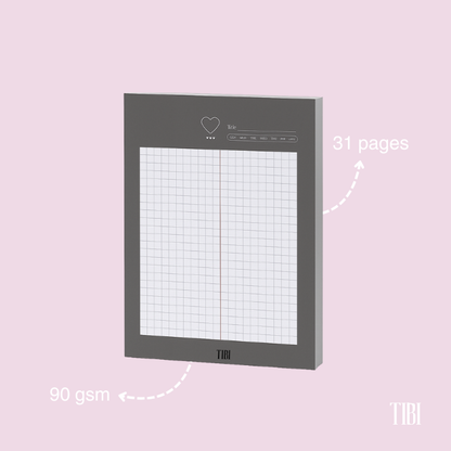 The Everyday Grid notepad A5 Grey 31 sheets 90 GSM grid planner stationery India by TIBI