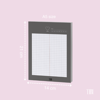 The Everyday Grid notepad A5 Grey 31 sheets 90 GSM grid planner stationery India by TIBI